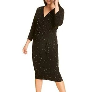Marina Rinaldi Nero Decimale Faux Wrap Polka Dot Sheath Dress Women's Size 18